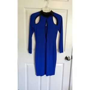 Shop WTD Blue M Bodycon Cold Shoulder Dress with High Plunging Keyhole Neckline